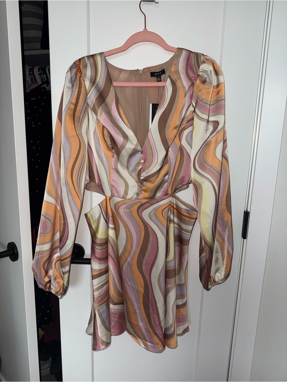 AFRM Coral Swirl Long Sleeve Mini Cutout Dress